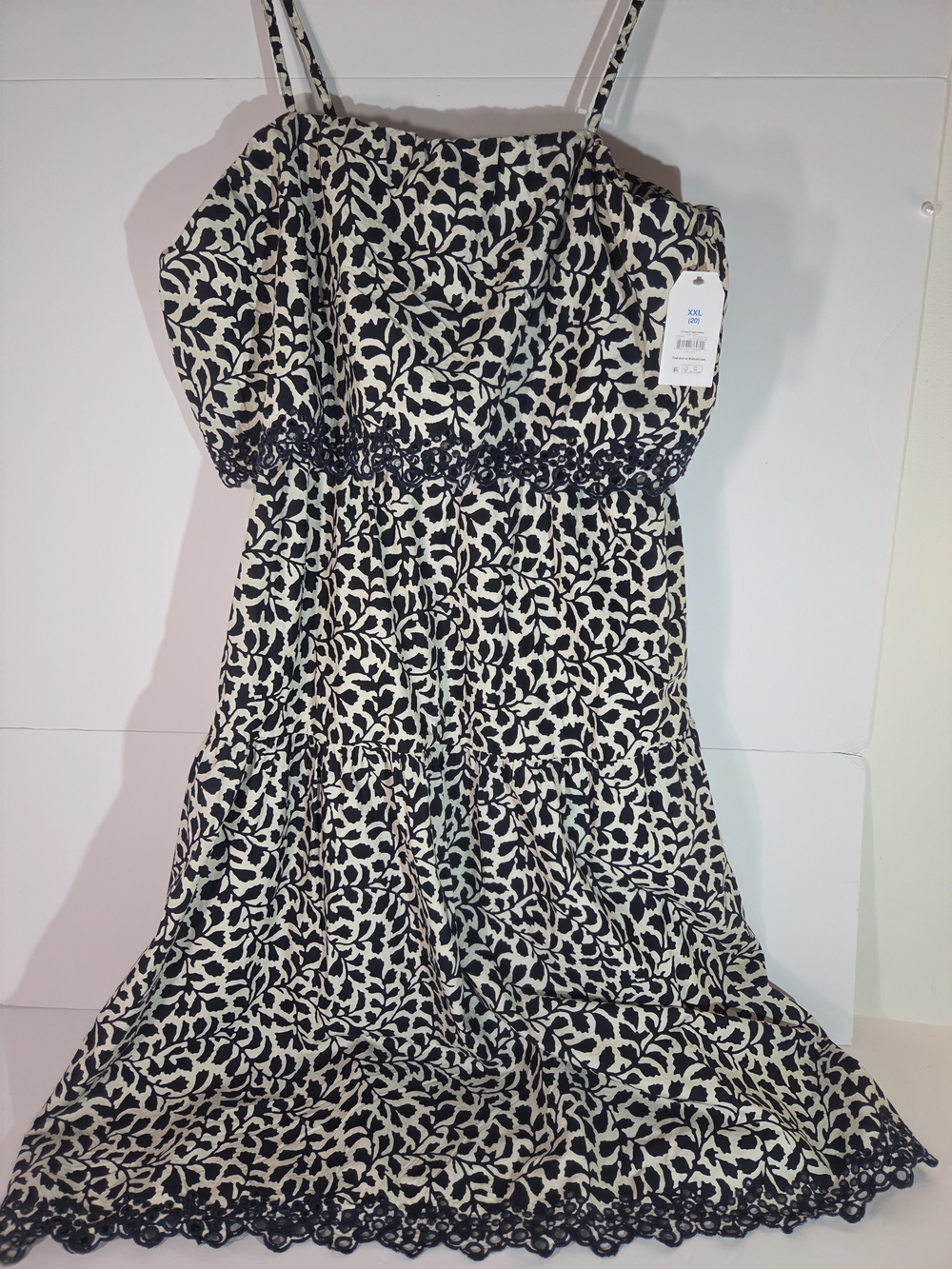Time and Tru Eyelet Midi Dress NWT Size XXL 20 Dark Navy Cotton Floral